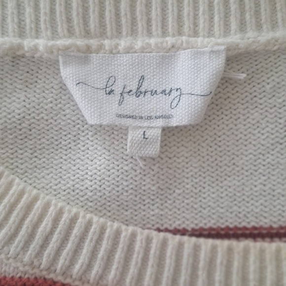 In February Preppy Striped Crewneck Sweater Oversized Soft Knit White Sz L - Picture 7 of 8